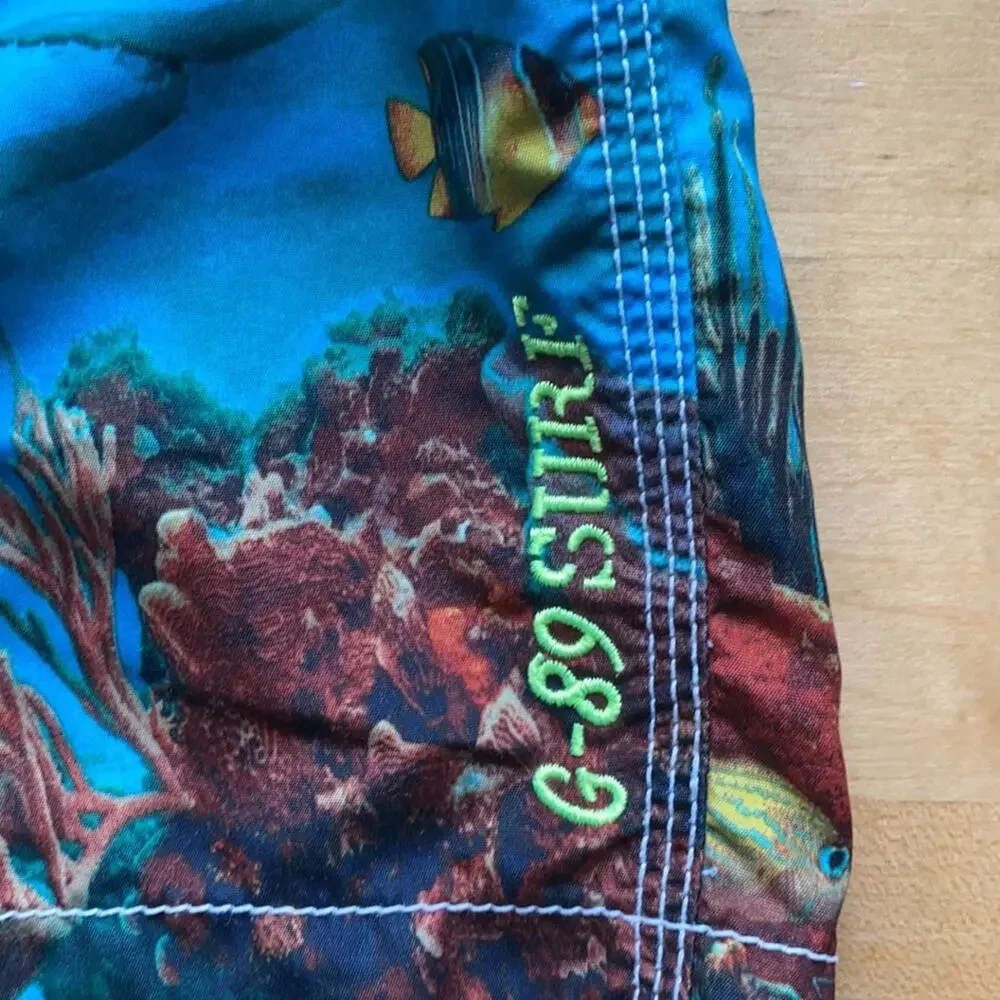 Gap Kids Boys Swim Trunks Underwater Reef Fish Blue Board Shorts (Size 2T)